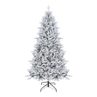  6.5ft Snow Flocked Artificial Christmas Tree  Hinged Branches, Easy Assembly  PVC & PE Tips, Sturdy Metal Stand Indoor Holiday Home Decoration Model BW065ZT2034