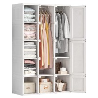 ANTBOX Portable Closet, Foldable Wardrobe Storage Clothing Organizer with Magnetic Doors, 11 Doors 2 Hangers (White) - WT15-D11-H2