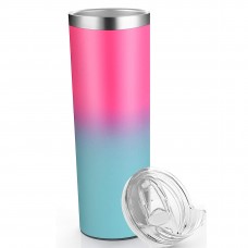 Stainless Steel Tumbler, 22oz Vacuum Insulated Travel Coffee Mug with Sliding Lid, Non-Slip Bottom (Pink-Green)