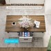 Coffee Table with Refrigerated Drawer Farmhouse Sliding Barn Door Storage Cabinet, Adjustable Shelves, 47.2" White & Brown Living Room Table