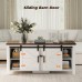 Coffee Table with Refrigerated Drawer Farmhouse Sliding Barn Door Storage Cabinet, Adjustable Shelves, 47.2" White & Brown Living Room Table