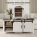 Coffee Table with Refrigerated Drawer Farmhouse Sliding Barn Door Storage Cabinet, Adjustable Shelves, 47.2" White & Brown Living Room Table