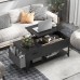 Lift Top Coffee Table with Storage Drawer, Hidden Compartment, Side Pouch for Home, Living Room (Black) - 566A1