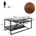 ODIKA Waterfall Glass Top Coffee Table, 110cm Wooden Center Table with Storage for Home, Living Room - CT-GT-BR-101023