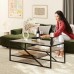 ODIKA Waterfall Glass Top Coffee Table, 110cm Wooden Center Table with Storage for Home, Living Room - CT-GT-BR-101023