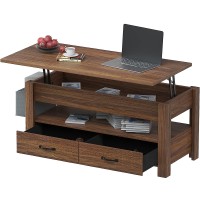 Lift Top Coffee Table with 2 Storage Drawers, Hidden Compartment, Side Pouch, Open Storage Shelf for Home, Living Room - FK006001