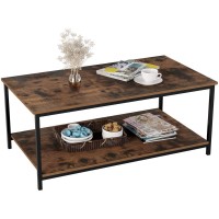 2-Tier Coffee Table with Storage Shelf, Rustic Design for Living Room, Home Office