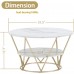 Round Coffee Table, 80 x 45 cm White Gold Faux Marble Table with 2 Tier Storage for Home, Living Room (White Gold)
