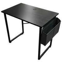 Computer Desk, 80 x 50cm Modern Style Study Desk with Side Storage Bag for Home, Office (Black) - YD2009-B