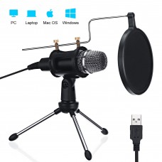 USB Computer Microphone, Enhanced Condenser Microphone with Desktop Stand, Double Layer Acoustic Filter for Computer, Laptop, PC, USB, Plug Play, Recording, Live Streaming, Gaming