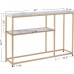 3-Tier Console Table, 120 cm Faux White Marble Buffet Table with Storage Shelf, for Home, Hallway, Living Room (White-Gold) - 6090-Sage-80GOLD