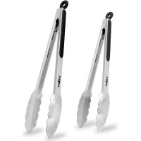 2 Pack Kitchen Tongs, 480℉ Heat Resistant Cooking Tongs 12" and 16" with Stainless Steel, Non-Slip Silicone Handle