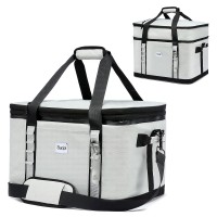 Large Cooler Bag, Collapsible Insulated Bag with Dual Compartment and Bottle Opener for Travel, Camping, Beach, Picnic (Grey)