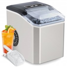 Countertop Ice Maker, Portable Automatic Electric Ice Machine with 26lbs/24h, 2 Sizes, Scoop, Self-Cleaning for Home, Kitchen, Parties (Silver) -  YH16M
