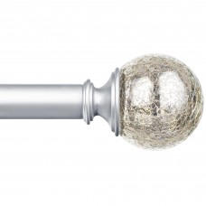 Adjustable Curtain Rod 36–69 Inch Silver Telescoping Window Drapery Rod with Crackle Glass Ball Finials & Brackets Living Room Bedroom Décor