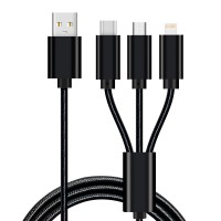 3 in 1 Phone Data Cable, USB Charging Cable with Lightning, USB-C and Micro USB Braided Cable (1.2M)