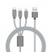 3 in 1 Phone Data Cable, USB Charging Cable with Lightning, USB-C and Micro USB Braided Cable (1.2M)