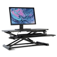 80cm Desk Converter, Height Adjustable Sit-Stand Riser, Dual Monitor Laptop Workstation with Wide Keyboard Tray for Home, Office - AD-1