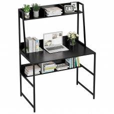 Computer Desk, 100 x 57.5 cm Heavy Duty Writing Desk with Hutch and Bookshelf, Space Saving Design for Home, Office, Small Spaces - LX-006