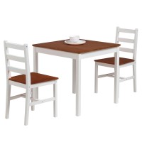 MECOR 3 PC Dining Table Set, Wooden Kitchen Table Set with 2 Chairs for Home, Kitchen (White) - 1010318300