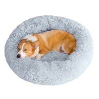 Soft Plush Dog Bed, Dog Cat Luxury Faux Fur Donut Cushion, Warm Cozy Joint Anxiety Relief Sleeper