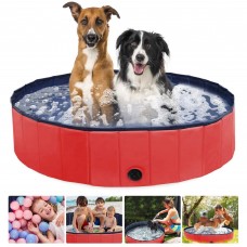 160 x 30 cm Portable Dog Kiddie Swimming Pool , PVC Foldable Non-Slip Bathtub for Small to Large Dogs Pets (Red)