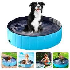 80 x 20 cm Portable Dog Kiddie Swimming Pool, PVC Foldable Non-Slip Bathtub for Small Dogs Pets (Blue)