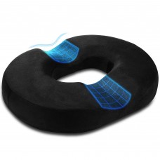 Therapeutic Memory Foam Pillow, Ergonomic Donut Cushion for Tailbone Pelvic Hip Pain Relief Recovery (Black)