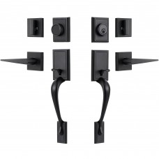 Double Door Lock Set, Front Entrance Door Handle Set with Single Cylinder Deadbolt and Lever Handle (Matte Black) - B-S118