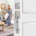 Front Door Lock Set with Handle, Traditional Keyed Handle Set, Easy to Install, for Home, Office, Hotel (Satin Nickel) - S-S115