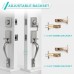 Double Door Lock Set, Front Entrance Door Handle Set with Single Cylinder Deadbolt and Lever Handle (Satin-Nickel) - S-S117