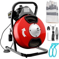 VEVOR Drain Cleaner Machine, 50FT x 1/2 Inch Electric Drain Auger with 4 Cutter & Foot Switch, Sewer Snake Drill Drain Auger Cleaner for 1" to 4" Pipes