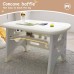 Childrens Drawing Board Table and Chair Set, Multifunctional Activity Table with Storage Shelf (Grey) - SQZY1040