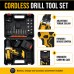 Cordless Drill Tool Set with Battery, Charger, Bits and Case