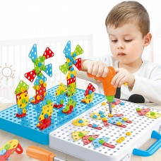 316 PCS Drill Tool Toy Set, DIY Creative 2D/3D Puzzle Peg Board, Construction Engineering Building Blocks STEM Learning Kit for Children Kids Ages 3+