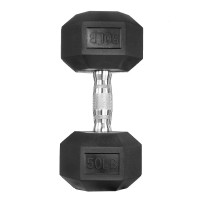 Fixed Dumbbell, 50LB Rubber Coated Dumbbell Free Weights with Solid Cast-Iron Core Grip for Strength Training, Home, Gym - 102020B