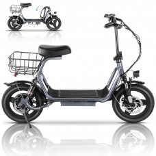 Adult Electric Scooter with Seat, 750W Motor, 14-Inch Pneumatic Tires, Front & Rear Disc Brakes, LCD Display, LED Headlight, Rear Basket, Folding Electric Scooter for Commuting, Gray and white Model HBCP1401