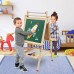 2-in-1 Wooden Adjustable Art Easel Double-Sided Standing Drawing Easel with Paper Roll, Chalkboard & Magnetic Whiteboard for Kids Toddlers