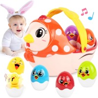 6 PCS Egg Basket Toy Set, Easter Basket Stuffers with Lights, Music for Babies, Toddlers, Sensory Learning Fine Motor Skills - 1702