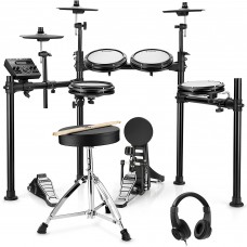DONNER Electric Drum Set, 8-Piece Mesh Drum Set with 225 Sounds, Drum Throne, Sticks, Headset, Audio Cables, Iron Metal Support for Beginners (DED-200)