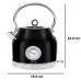 1.7L Electric Kettle with Thermometer, Retro Stainless Steel Water Tea Maker with Limescale Filter, Automatic Shut-Off (Black) - BT-K15T