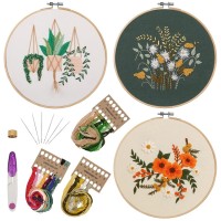 Embroidery Starter Kit, 3-Pack Cross Stitch Kit with Patterns, Embroidery Hoops, Threads, Tools for Beginners