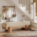 55-Inch Upholstered Entryway Bench, Padded Seat, Beige and Oak