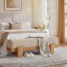 55-Inch Upholstered Entryway Bench, Padded Seat, Beige and Oak
