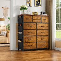 12-Drawer Dresser with Side Storage Pockets, Tall Chest of Drawers for Bedroom, Closet & Living Room, Fabric Dresser Organizer with Wood Top, Metal Frame – Large Capacity Storage Cabinet Model FabricDress12