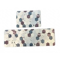 Super Absorbent Floor Mat Set, Quick-Dry Non-Slip Kitchen Runner and Small Mat, Machine Washable Low-Profile Rubber Backing, Marble Hexagon Pattern, 120 x 40 cm + 59 x 40 cm
