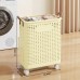 Foldable Rolling Laundry Basket, Large Capacity Wheeled Storage Basket with Handles for Home, Laundry, Dormitories (Beige)