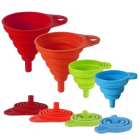 Collapsible Silicone Funnel Set, 4 Pack, Reusable Kitchen Funnels