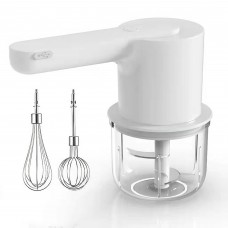 INTEXCA 2 in 1 Electric Wireless Food Processor Mixer, Garlic Chopper Masher Egg Whisk Beater (White)
