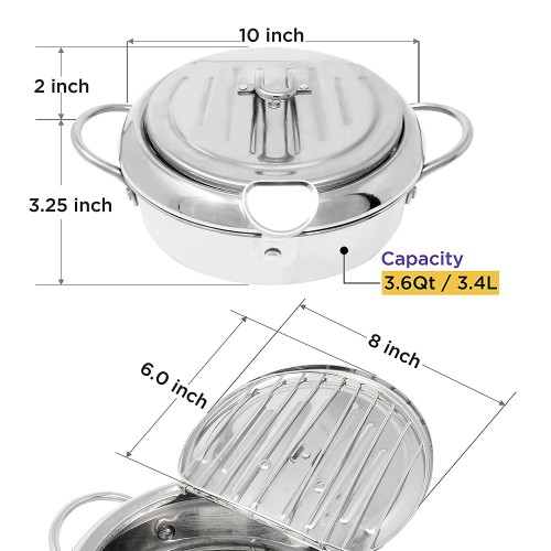 304 Stainless Steel Deep Frying Pot with a Thermometer and a Lid